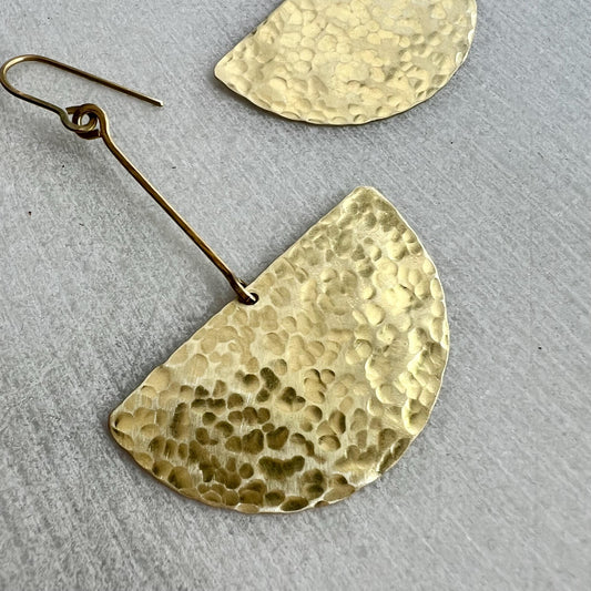 Extra Long Half Circle Earrings, Hammered Brass Statement Earring, Golden Dangle, Large Chandelier