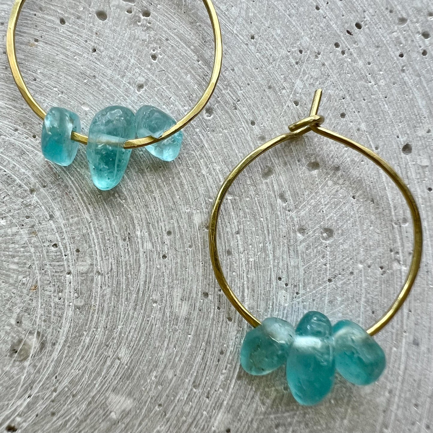 Apatite Hoop Earrings, Dainty Gemstone Creole with Turquoise Blue Nuggets