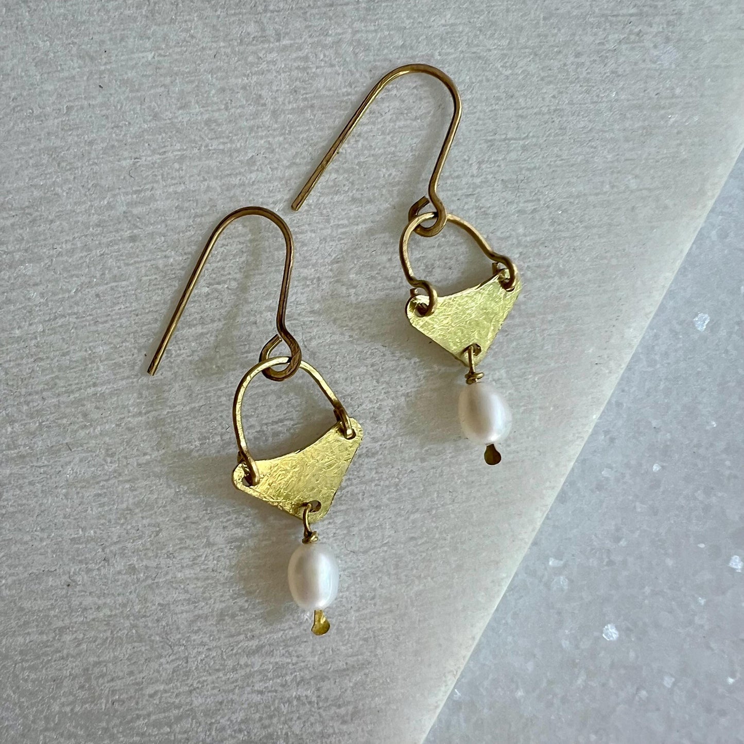 Freshwater Pearl Earrings, Minimalist Brass Chandelier, Handmade Bridesmaid Pearl Jewelry